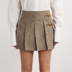 Sandro Pleated Plaid Houndstooth Skirt